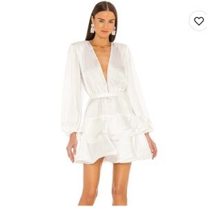 Women’s White V-Neck Long Sleeve Ruffle Mini Dress 🤍